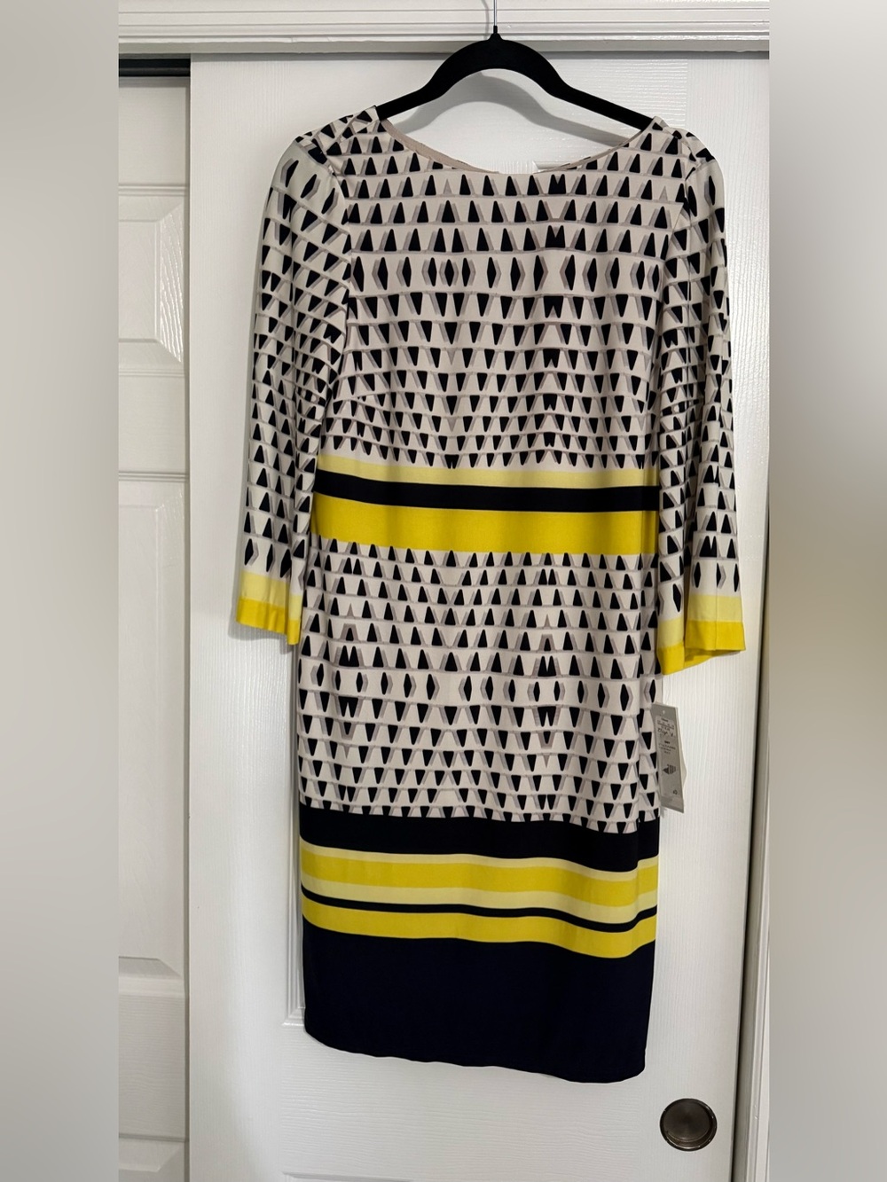 Eliza J Black, White & Yellow Geometric Midi Shift Dress